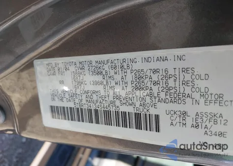 2004 Toyota Tundra Sr5 V8 z USA, uszkodzony, nr VIN 5TBRT34134S445735